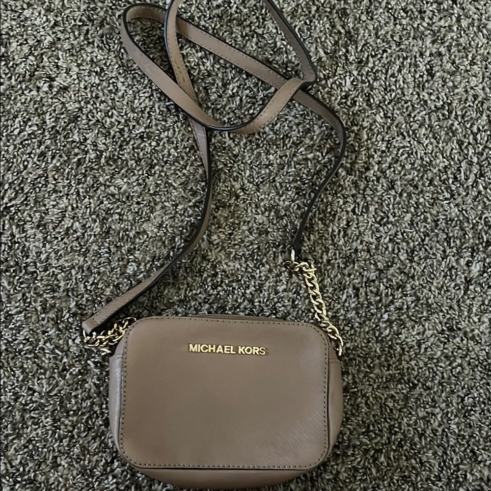 Michael Kors Brown Leather Crossbody Bag with Gold Hardware